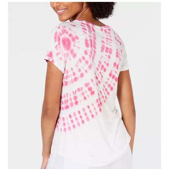 INC International Concepts Pink & white tie-dyed T-shirt with sequins | L - Picture 2 of 6